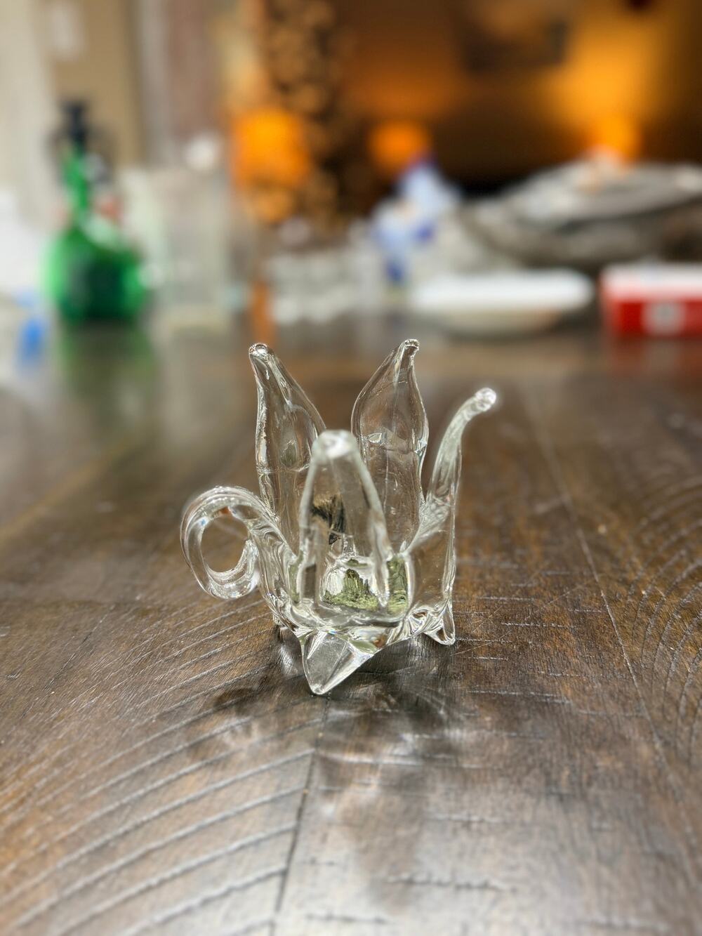 Vintage Riekes Crisa Canada Art Glass Tea Light Candle Holder Floral Clear Glass